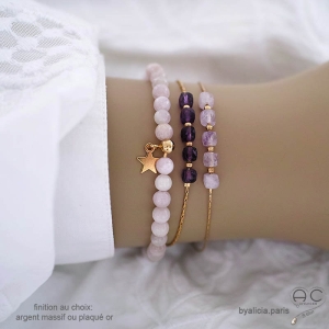 bracelets créateur pour femme en pierres semi-précieuses violettes fait sur mesure à la main