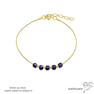 bracelet fin violet femme en améthyste sur chaîne fine en plaqué or fait à la main en France