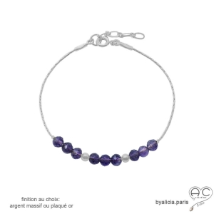 bracelet violet femme pierre semi-précieuse améthyste et argent fabriqué à la main en France