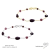 bracelet bordeaux rose femme en pierres grenat et tourmaline sur une chaîne fine plaqué or ou argent fait sur mesure