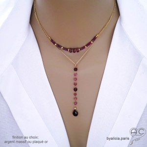 pierres naturelles rouge-framboise ras de cou choker rubis fait sur mesure à la main