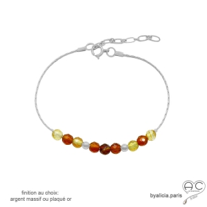 bracelet orange femme pierre semi-précieuse agate feu et argent fabriqué à la main en France