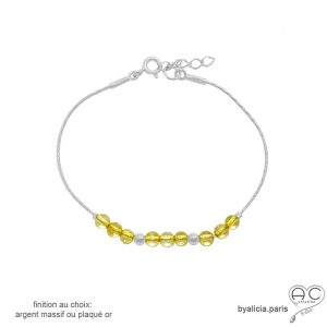 bracelet jaune femme pierre semi-précieuse citrine et argent fabriqué à la main en France