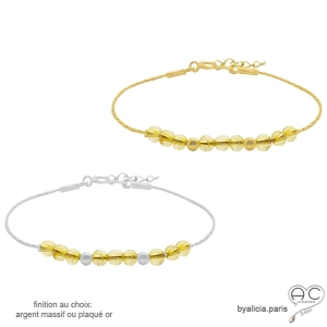 pierre naturelle jaune citrine bracelet fin femme en plaqué or ou argent fait sur mesure à la main en France