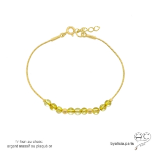 bracelet jaune femme pierre semi-précieuse citrine et plaqué or fabriqué à la main en France