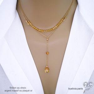 collier ras de cou femme en pierre semi-précieuse citrine  fabriqué à la main sur mesure en France