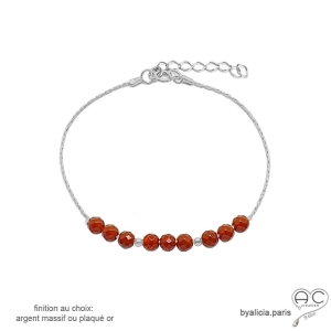 bracelet orange femme pierre semi-précieuse cornaline et argent fabriqué à la main en France