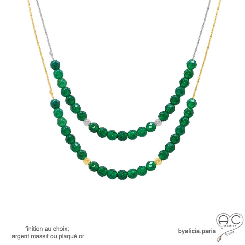 Ras de cou vert femme en onyx vert sur une chaîne en plaqué or ou en argent, fait main, création by Alicia