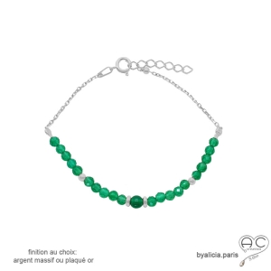 bracelet vert femme pierre naturelle onyx vert et argent fabriqué à la main en France