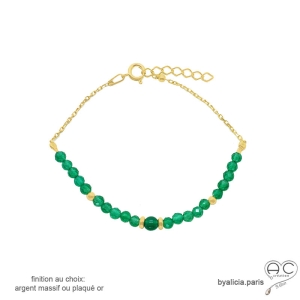 bracelet vert femme pierre naturelle onyx vert et plaqué or fabriqué à la main en France