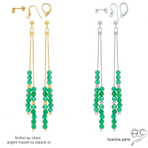 pierre onyx vert boucles d'oreilles femme en vermeil ou argent longues délicates créateur fait à la main en France