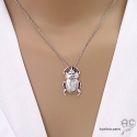Pendentif grand SCARABÉE porte-bonheur en argent massif 925, tendance, femme