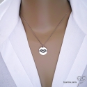 Pendentif médaille ronde avec noeud marin gravée, en argent 925 rhodié,  tendance, bohème, femme