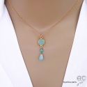 Collier, pendentif amazonite et turqoise, plaqué or, fait main, création by Alicia