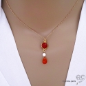 Collier, pendentif cornaline et agate blanche, plaqué or, fait main, création by Alicia