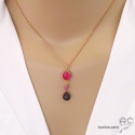 Collier, pendentif rubis, grenat, plaqué or, pierre naturelle rouge, fait main, création by Alicia