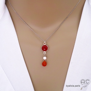 ras de cou orange femme avec pendentif en cornaline sur une chaîne en argent