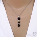 Collier, pendentif onyx et spinelle noire, argent massif, fait main, création by Alicia