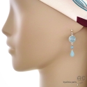 Boucles d\'oreilles calcédoine bleue, argent massif, fait main, création by Alicia