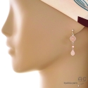 Boucles d\'oreilles quartz rose et perle de culture rose, argent massif, fait main, création by Alicia