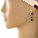 Boucles d\'oreilles onyx et spinelle noire, argent massif, fait main, création by Alicia