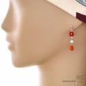 Boucles d\'oreilles cornaline et agate blanche, argent massif, fait main, création by Alicia
