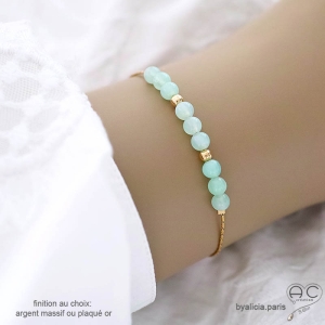 pierre naturelle verte chrysoprase bracelet fin femme en plaqué or ou argent fait sur mesure à la main en France