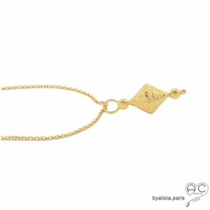 Collier pendentif toupie en plaqué or, gravé, tendance, chic