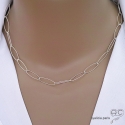 Collier, sautoir, chaîne argent massif longs maillons ovales, création by Alicia