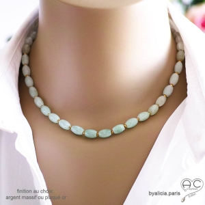 collier ras de cou vert clair femme en pierre naturelle jade fait sur mesure à la main