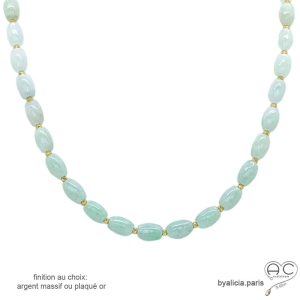 collier ras du cou vert clair en pierre semi-précieuse jade et plaqué or réalisé a la main en France