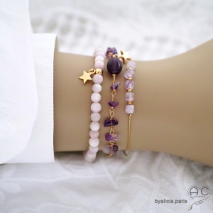 bracelet créateur pour femme en pierres semi-précieuses violettes réalisé à la main en France
