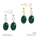Boucles d\'oreilles malachite, pendantes, plaqué or ou argent massif, pierre naturelle verte, fait main, création by Alicia