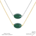 Collier malachite, plaqué or ou argent massif, pierre naturelle verte, fait main, création by Alicia