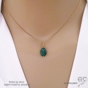Collier, pendentif malachite, plaqué or ou argent massif, pierre naturelle verte, fait main, création by Alicia