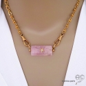 Pendentif JILL kunzite pour les chaînes à gros maillons avec 2 crochets, pierre fine rectangulaire, étoile, plaqué or
