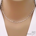 Collier, sautoir, chaîne en argent massif, grands maillons ovales, création by Alicia
