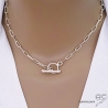 collier ras de cou chaîne argent massif grands maillons avec grand fermoire rond et une barre