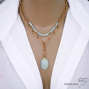 collier cravate plaqué or en grosse chaîne avec deux fermoires crochets