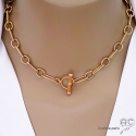 Collier, sautoir ALAE-T chaîne gros maillons avec fermoir toggle en plaqué or, création by Alicia