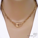 Collier, sautoir ADELE-G chaîne gros maillons avec gros fermoir en plaqué or, réglable, ras de cou ou long, création by Alicia