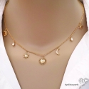 Collier pampilles astres, plaqué or, zirconium brillant