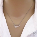 Collier barrette avec  zirconium brillant mobile, en argent massif rhodié, ras du cou, femme