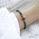 Bracelet rubis zoîsite et rubis rouge, pierre naturelle, pampille arbre de vie en plaqué or, élastique, création by Alicia