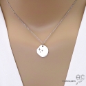 Pendentif médaille ronde avec petites étoiles gravée en argent 925, tendance, bohème, femme
