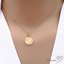 Pendentif médaille ronde avec croissant de lune et étoile serti de zircons brillants, en plaqué or, tendance, bohème