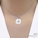 Pendentif médaille ronde avec boussole gravée en argent 925 massif, tendance, bohème, femme