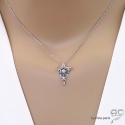 Pendentif avec deux pierre de lune sertie sur un triangle ethnique en argent 925, tendance, bohème, femme