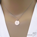 Pendentif médaille ronde avec étoile gravée sertie de zirconium brillant en argent massif rhodié, tendance, bohème