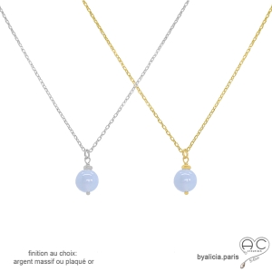 Collier avec pendentif en calcédoine bleue sur une chaîne en plaqué or ou en argent, fait main, création by Alicia